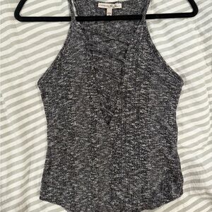 Express Gray Women's Going Out Top with Deep V Cut Out